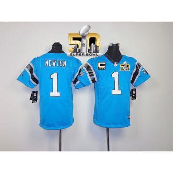 Panthers #1 Cam Newton Blue Alternate With C Patch Super Bowl 50 Youth Stitched NFL Elite Jersey Panthers #1 Cam Newton Blue Alternate With C Patch Super Bowl 50 Youth Stitched NFL Elite Jersey