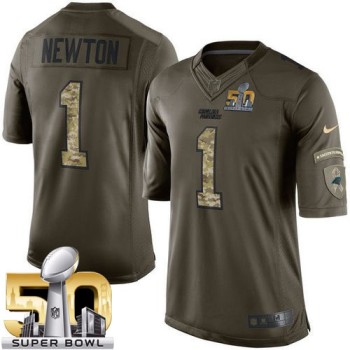 Panthers #1 Cam Newton Green Super Bowl 50 Youth Stitched NFL Limited Salute to Service Jersey