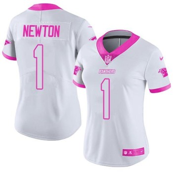Panthers #1 Cam Newton White/Pink Women's Stitched NFL Limited Rush Fashion Jersey Panthers #1 Cam Newton White/Pink Women's Stitched NFL Limited Rush Fashion Jersey