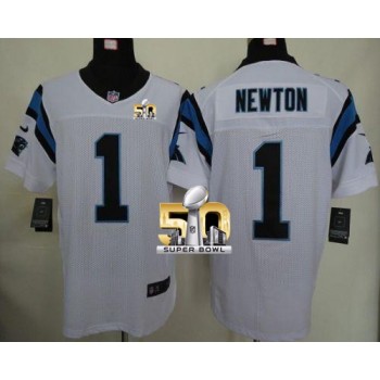 Panthers #1 Cam Newton White Super Bowl 50 Men's Stitched NFL Elite Jersey Panthers #1 Cam Newton White Super Bowl 50 Men's Stitched NFL Elite Jersey