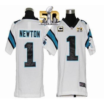 Panthers #1 Cam Newton White With C Patch Super Bowl 50 Youth Stitched NFL Elite Jersey Panthers #1 Cam Newton White With C Patch Super Bowl 50 Youth Stitched NFL Elite Jersey
