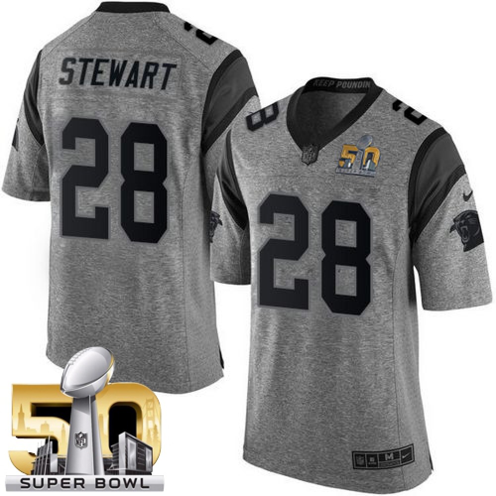 Panthers #28 Jonathan Stewart Gray Super Bowl 50 Men's Stitched NFL Limited Gridiron Gray Jersey