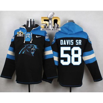 Panthers #58 Thomas Davis Sr Black Super Bowl 50 Player Pullover NFL Hoodie Panthers #58 Thomas Davis Sr Black Super Bowl 50 Player Pullover NFL Hoodie
