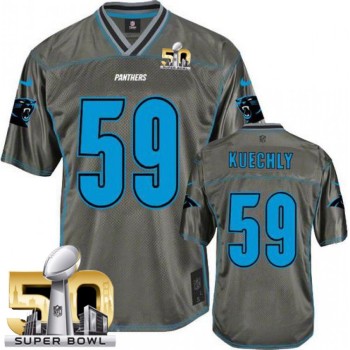 Panthers #59 Luke Kuechly Grey Super Bowl 50 Men's Stitched NFL Elite Vapor Jersey Panthers #59 Luke Kuechly Grey Super Bowl 50 Men's Stitched NFL Elite Vapor Jersey