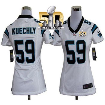 Panthers #59 Luke Kuechly White Super Bowl 50 Women's Stitched NFL Elite Jersey Panthers #59 Luke Kuechly White Super Bowl 50 Women's Stitched NFL Elite Jersey