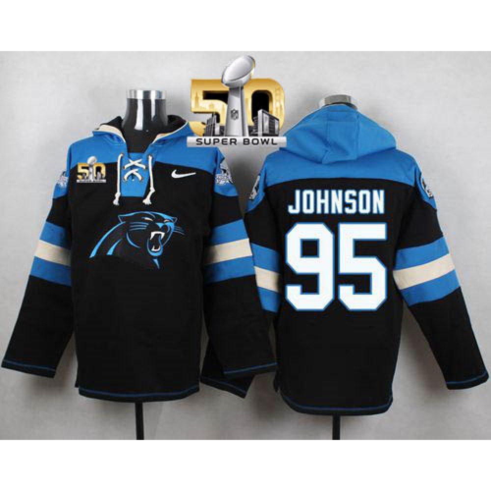 Panthers #95 Charles Johnson Black Super Bowl 50 Player Pullover NFL Hoodie
