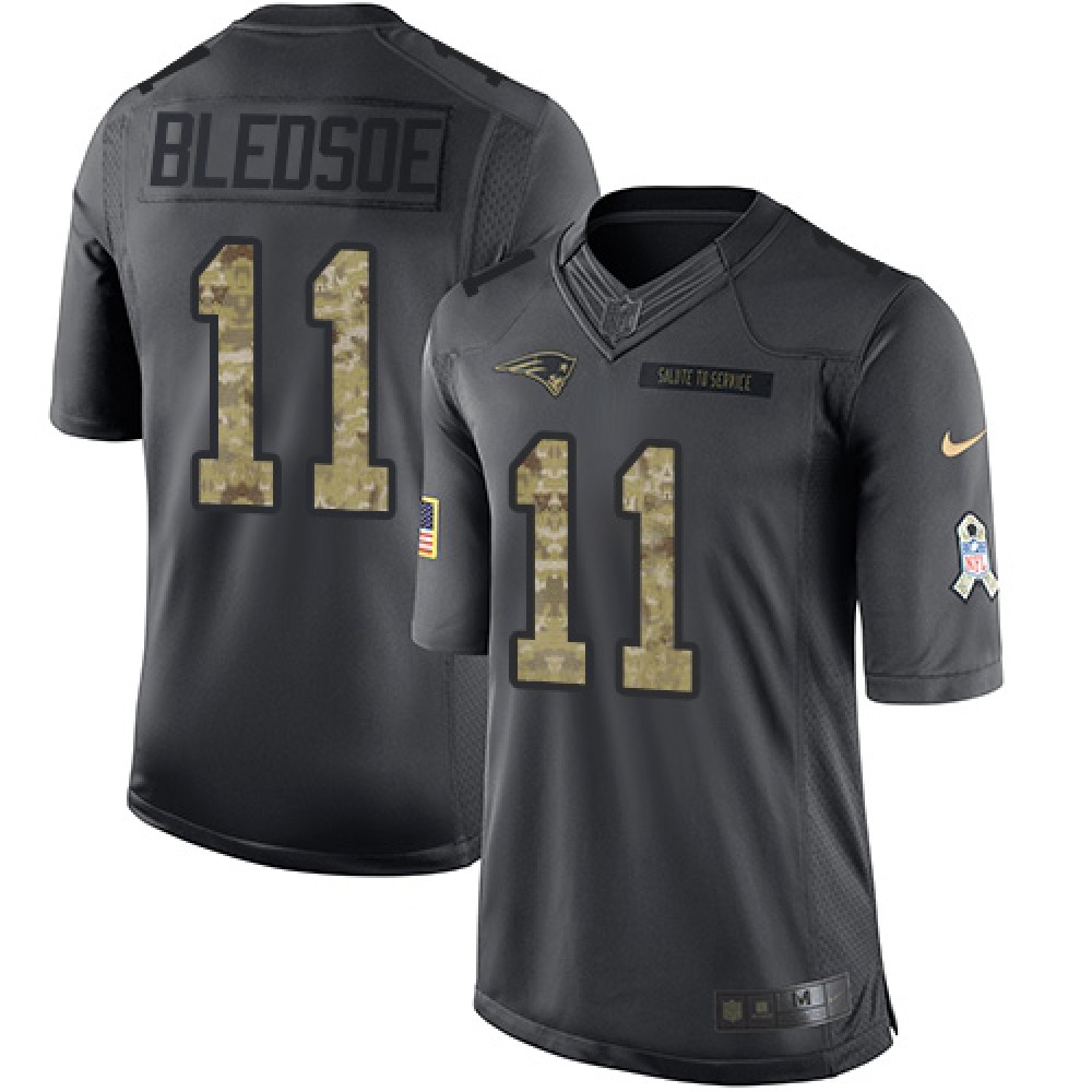Patriots #11 Drew Bledsoe Black Men's Stitched NFL Limited 2016 Salute To Service Jersey