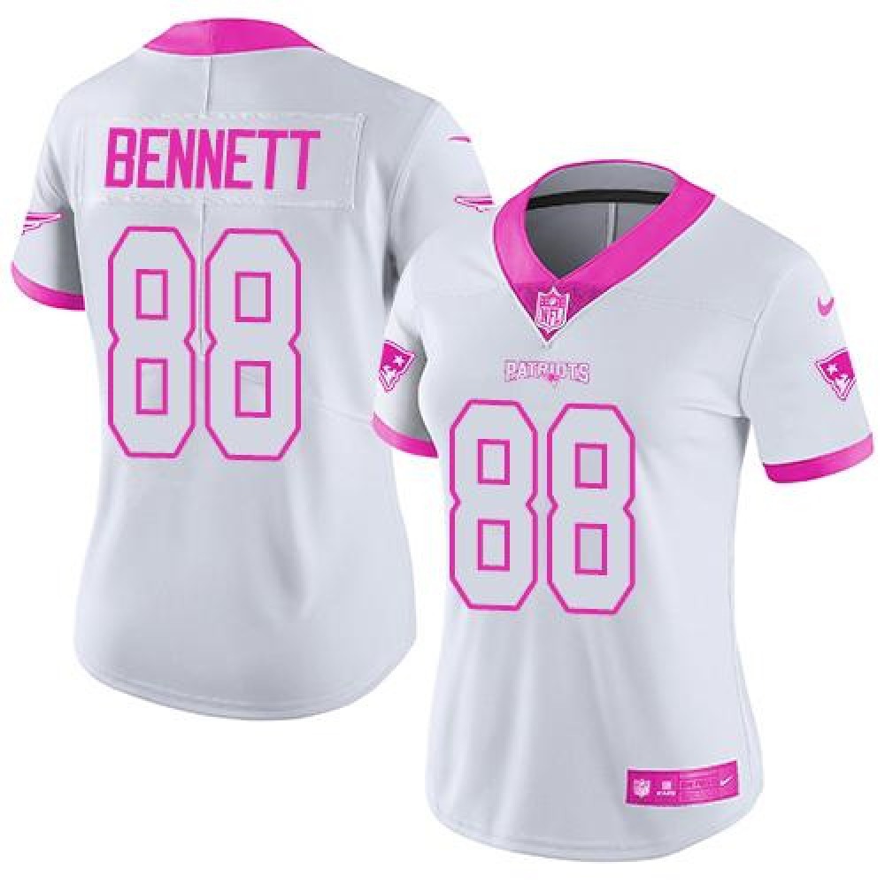 Patriots #88 Martellus Bennett White/Pink Women's Stitched NFL Limited Rush Fashion Jersey