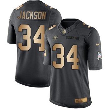 Raiders #34 Bo Jackson Black Men's Stitched NFL Limited Gold Salute To Service Jersey Raiders #34 Bo Jackson Black Men's Stitched NFL Limited Gold Salute To Service Jersey