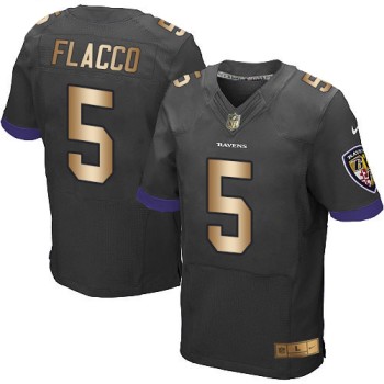 Ravens #5 Joe Flacco Black Alternate Men's Stitched NFL New Elite Gold Jersey Ravens #5 Joe Flacco Black Alternate Men's Stitched NFL New Elite Gold Jersey