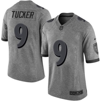Ravens #9 Justin Tucker Gray Men's Stitched NFL Limited Gridiron Gray Jersey Ravens #9 Justin Tucker Gray Men's Stitched NFL Limited Gridiron Gray Jersey