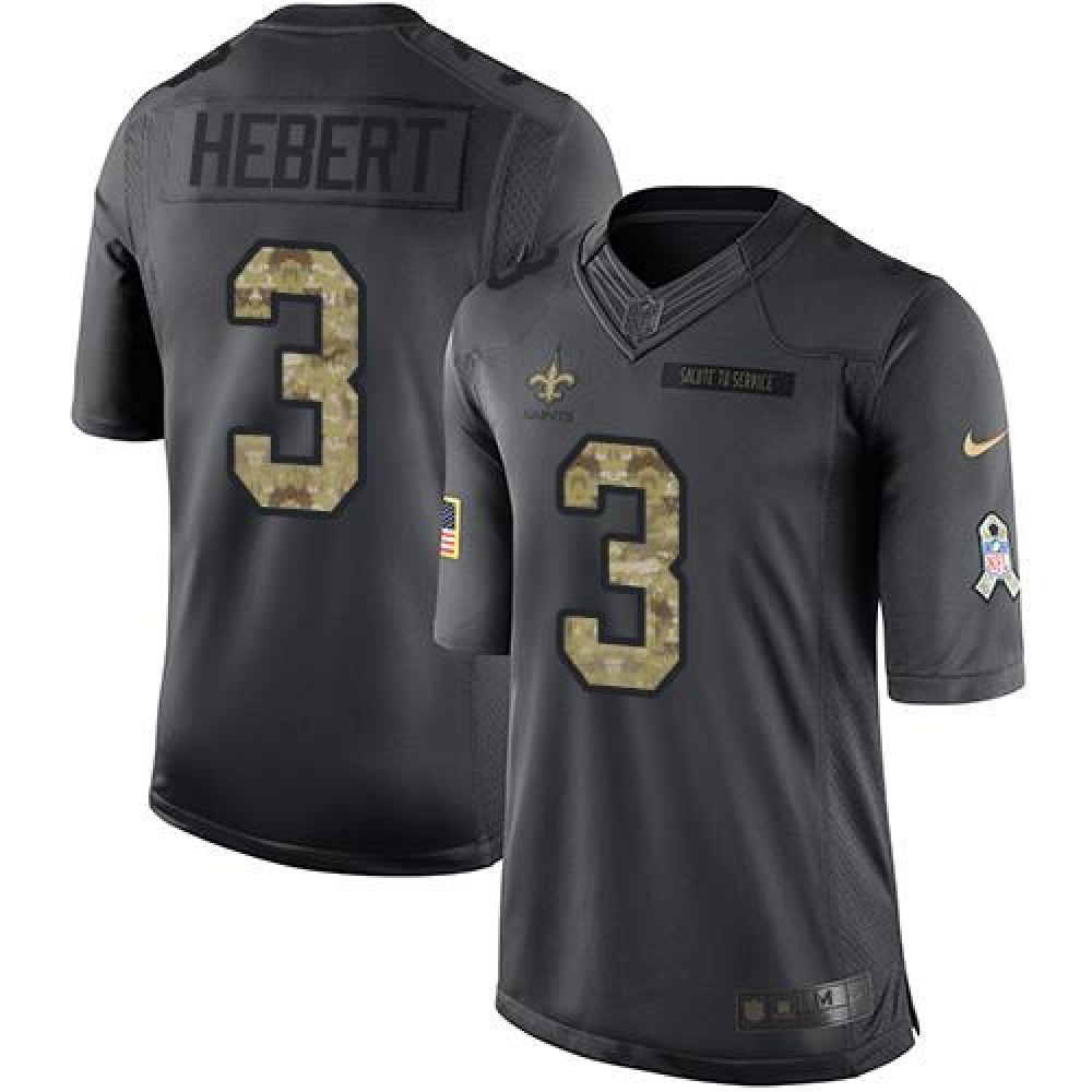 Saints #3 Bobby Hebert Black Men's Stitched NFL Limited 2016 Salute To Service Jersey