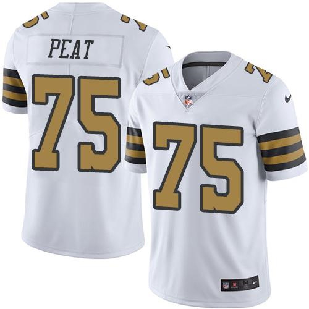 Saints #75 Andrus Peat White Men's Stitched NFL Limited Rush Jersey