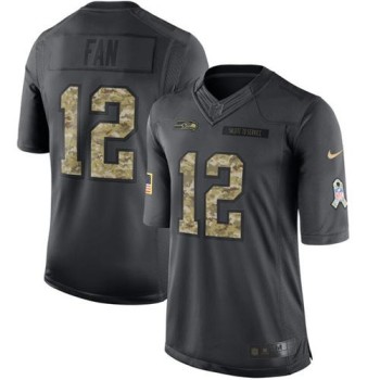 Seahawks #12 Fan Black Men's Stitched NFL Limited 2016 Salute to Service Jersey