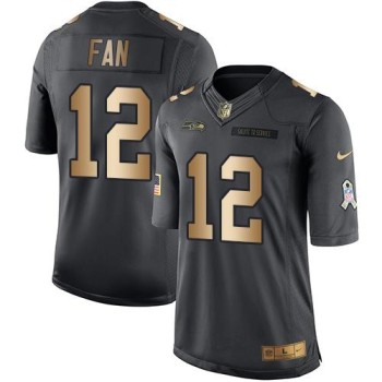 Seahawks #12 Fan Black Men's Stitched NFL Limited Gold Salute To Service Jersey