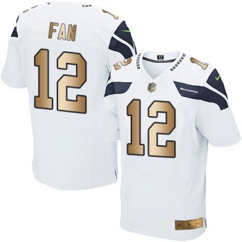 Seahawks #12 Fan White Men's Stitched NFL Elite Gold Jersey