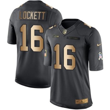 Seahawks #16 Tyler Lockett Black Men's Stitched NFL Limited Gold Salute To Service Jersey Seahawks #16 Tyler Lockett Black Men's Stitched NFL Limited Gold Salute To Service Jersey