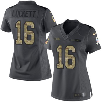 Seahawks #16 Tyler Lockett Black Women's Stitched NFL Limited 2016 Salute to Service Jersey Seahawks #16 Tyler Lockett Black Women's Stitched NFL Limited 2016 Salute to Service Jersey