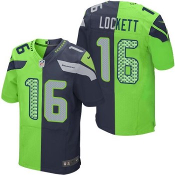 Seahawks #16 Tyler Lockett Steel Blue/Green Men's Stitched NFL Elite Split Jersey Seahawks #16 Tyler Lockett Steel Blue/Green Men's Stitched NFL Elite Split Jersey