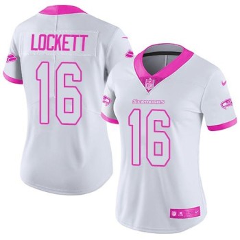 Seahawks #16 Tyler Lockett White/Pink Women's Stitched NFL Limited Rush Fashion Jersey Seahawks #16 Tyler Lockett White/Pink Women's Stitched NFL Limited Rush Fashion Jersey