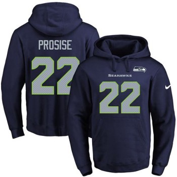 Seahawks #22 C. J. Prosise Navy Blue Name & Number Pullover NFL Hoodie