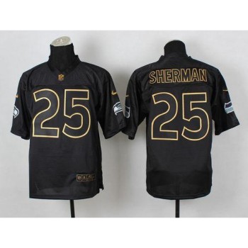 Seahawks #25 Richard Sherman Black Gold No. Fashion Men's Stitched NFL Elite Jersey Seahawks #25 Richard Sherman Black Gold No. Fashion Men's Stitched NFL Elite Jersey