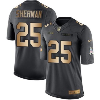 Seahawks #25 Richard Sherman Black Men's Stitched NFL Limited Gold Salute To Service Jersey Seahawks #25 Richard Sherman Black Men's Stitched NFL Limited Gold Salute To Service Jersey