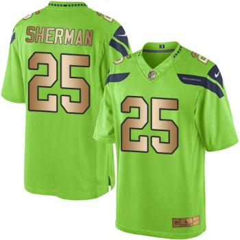 Seahawks #25 Richard Sherman Green Men's Stitched NFL Limited Gold Rush Jersey Seahawks #25 Richard Sherman Green Men's Stitched NFL Limited Gold Rush Jersey