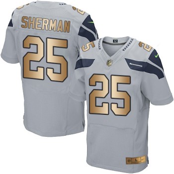 Seahawks #25 Richard Sherman Grey Alternate Men's Stitched NFL Elite Gold Jersey Seahawks #25 Richard Sherman Grey Alternate Men's Stitched NFL Elite Gold Jersey