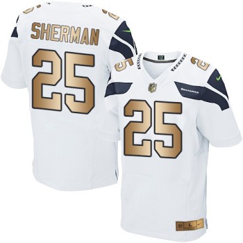 Seahawks #25 Richard Sherman White Men's Stitched NFL Elite Gold Jersey