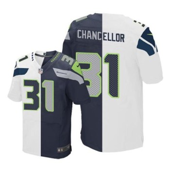 Seahawks #31 Kam Chancellor White/Steel Blue Men's Stitched NFL Elite Split Jersey