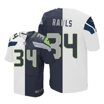 Seahawks #34 Thomas Rawls White/Steel Blue Men's Stitched NFL Elite Split Jersey Seahawks #34 Thomas Rawls White/Steel Blue Men's Stitched NFL Elite Split Jersey