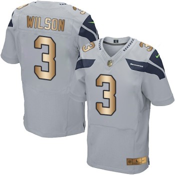 Seahawks #3 Russell Wilson Grey Alternate Men's Stitched NFL Elite Gold Jersey Seahawks #3 Russell Wilson Grey Alternate Men's Stitched NFL Elite Gold Jersey