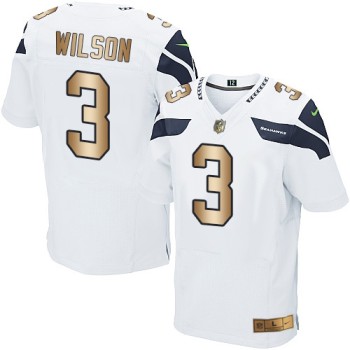 Seahawks #3 Russell Wilson White Men's Stitched NFL Elite Gold Jersey