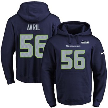 Seahawks #56 Cliff Avril Navy Blue Name & Number Pullover NFL Hoodie
