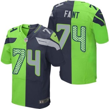 Seahawks #74 George Fant Steel Blue/Green Men's Stitched NFL Elite Split Jersey Seahawks #74 George Fant Steel Blue/Green Men's Stitched NFL Elite Split Jersey