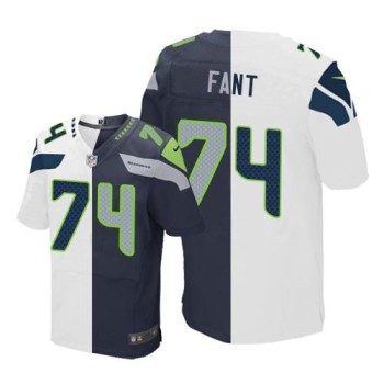 Seahawks #74 George Fant White/Steel Blue Men's Stitched NFL Elite Split Jersey Seahawks #74 George Fant White/Steel Blue Men's Stitched NFL Elite Split Jersey