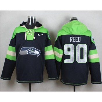 Seahawks #90 Jarran Reed Navy Blue Player Pullover NFL Hoodie