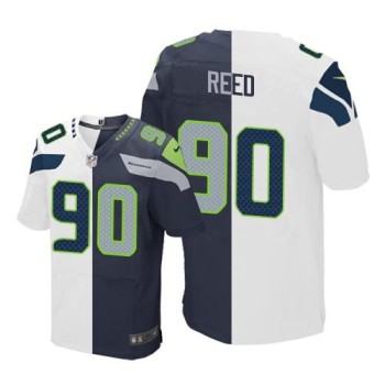 Seahawks #90 Jarran Reed White/Steel Blue Men's Stitched NFL Elite Split Jersey Seahawks #90 Jarran Reed White/Steel Blue Men's Stitched NFL Elite Split Jersey