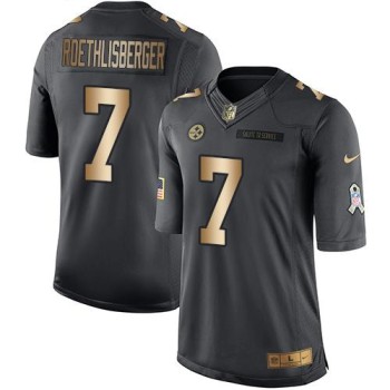 Steelers #7 Ben Roethlisberger Black Men's Stitched NFL Limited Gold Salute To Service Jersey