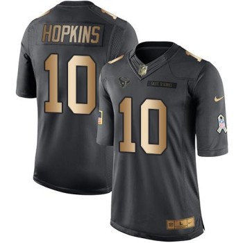 Texans #10 DeAndre Hopkins Black Men's Stitched NFL Limited Gold Salute To Service Jersey