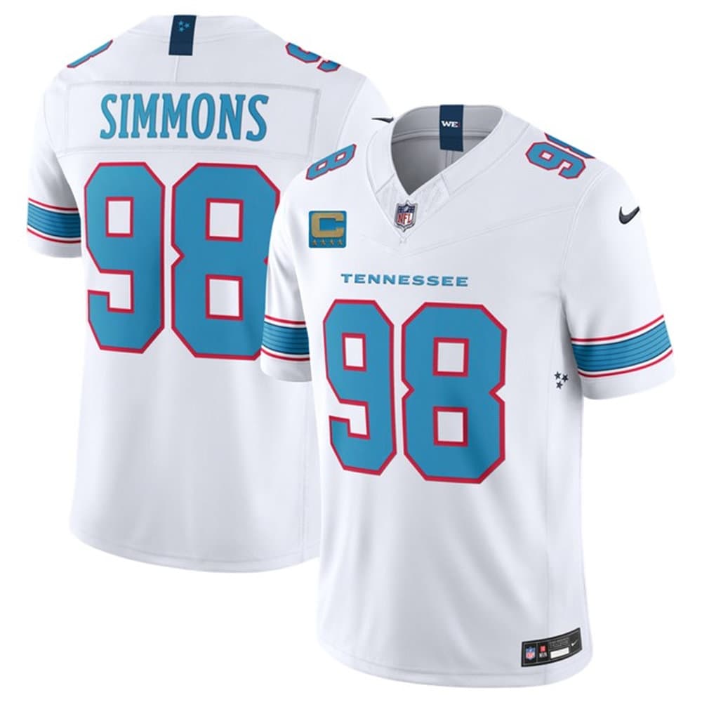 Youth Tennessee Titans #98 Jeffery Simmons White 2026 With 4-Star C Patch Vapor F.U.S.E. Limited Jersey