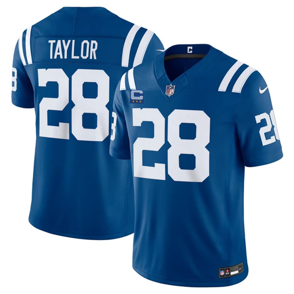 Men's Indianapolis Colts #28 Jonathan Taylor Blue 2026 With 4-Star C Patch Vapor F.U.S.E. Limited Jersey