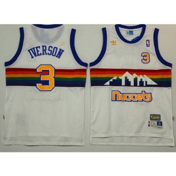 Nuggets #3 Allen Iverson White Throwback Stitched NBA Jersey
