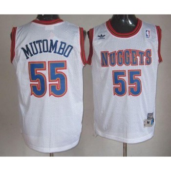 Nuggets #55 Dikembe Mutombo White Swingman Throwback Stitched NBA Jersey