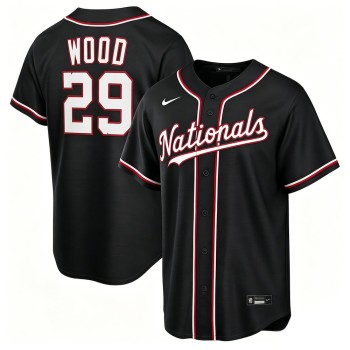 Men's Washington Nationals #29 James Wood Black Fashion Replica Player Jersey