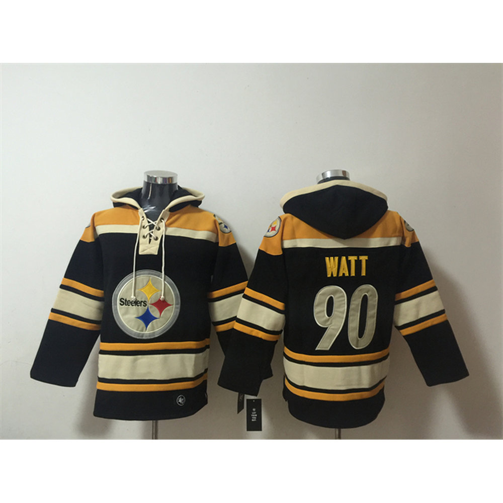 Men's Pittsburgh Steelers #90 T. J. Watt Black Ageless Must-Have Lace-Up Pullover Hoodie