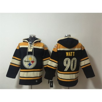 Men's Pittsburgh Steelers #90 T. J. Watt Black Ageless Must-Have Lace-Up Pullover Hoodie