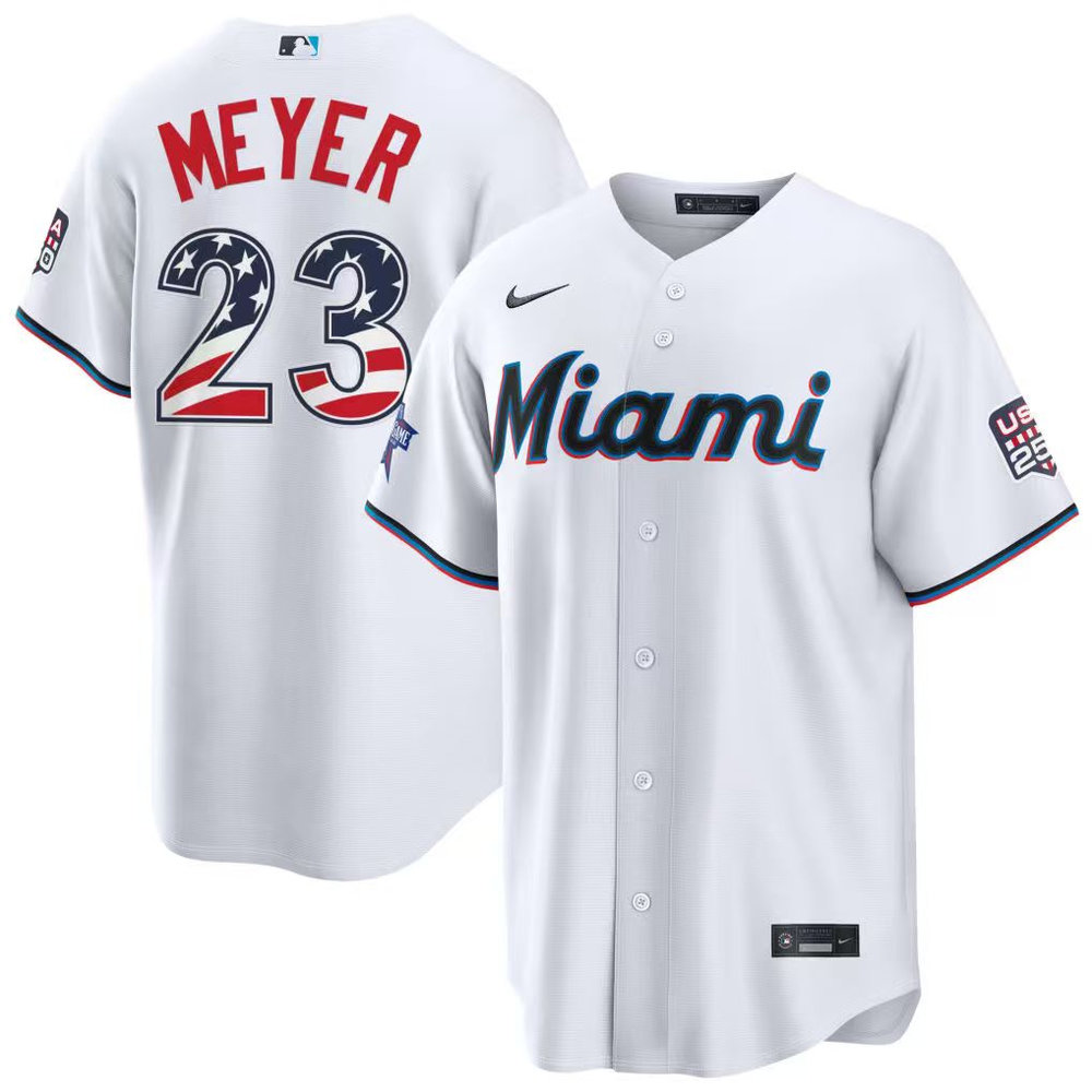 Youth Miami Marlins #23 Max Meyer Nike White 2026 All-Star Edition Stars & Stripes Stadium Jersey Youth Miami Marlins #23 Max Meyer Nike White 2026 All-Star Edition Stars & Stripes Stadium Jersey