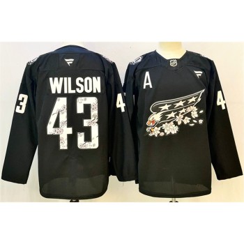 Men's Washington Capitals #43 Tom Wilson Black Cherry Blossom With A Patch Stitched Hockey Premium Jersey